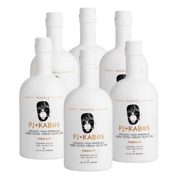 P.J. KABOS Family Reserve Organic Medium, 16.9 oz Glass Bottle (6-Pack) — Koroneiki from Kalamata, Peloponnese