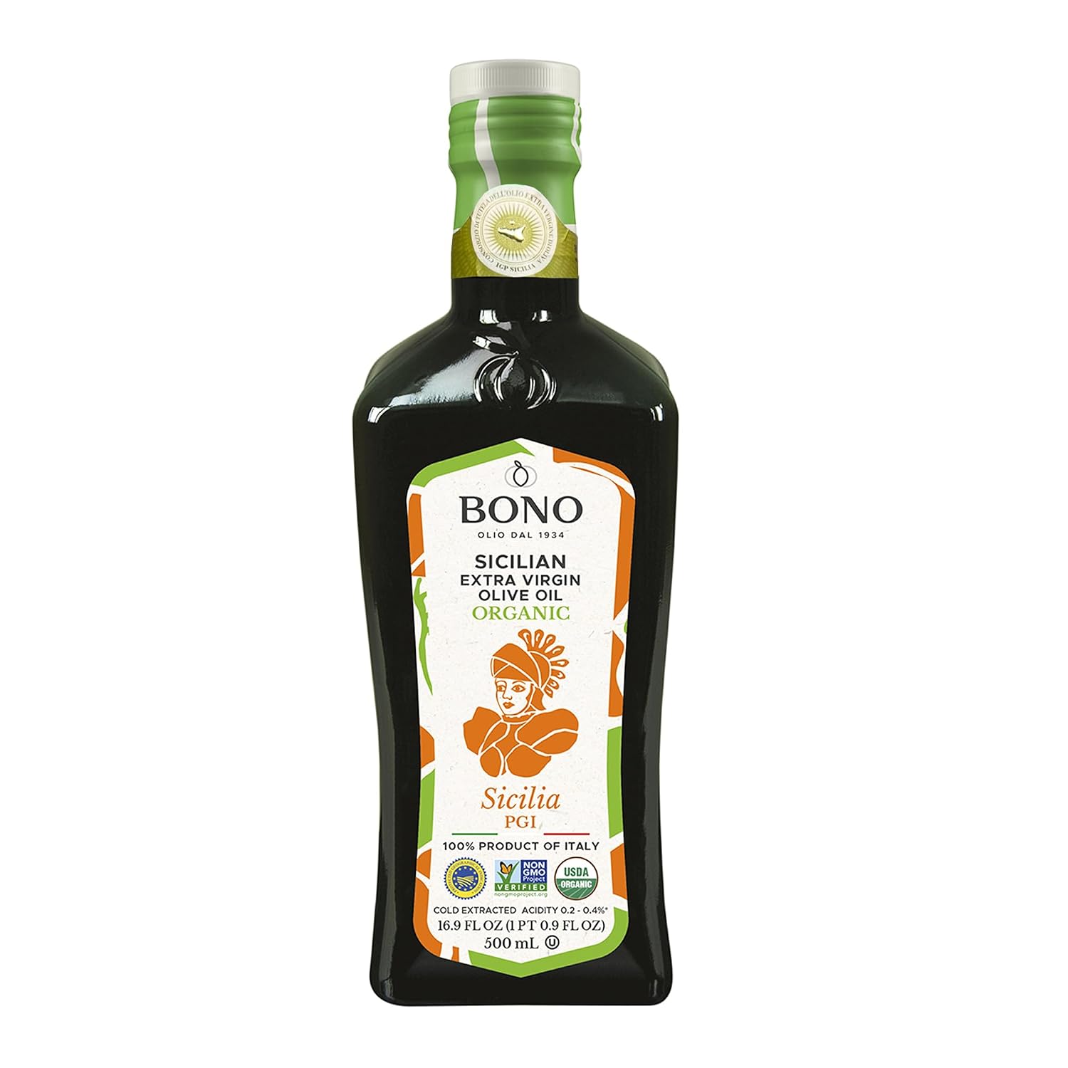 Bono Organic Sicilian PGI Extra Virgin Olive Oil, 16.9 fl oz — Nocellara del Belice, Biancolilla, Cerasuola from Sicilia PGI