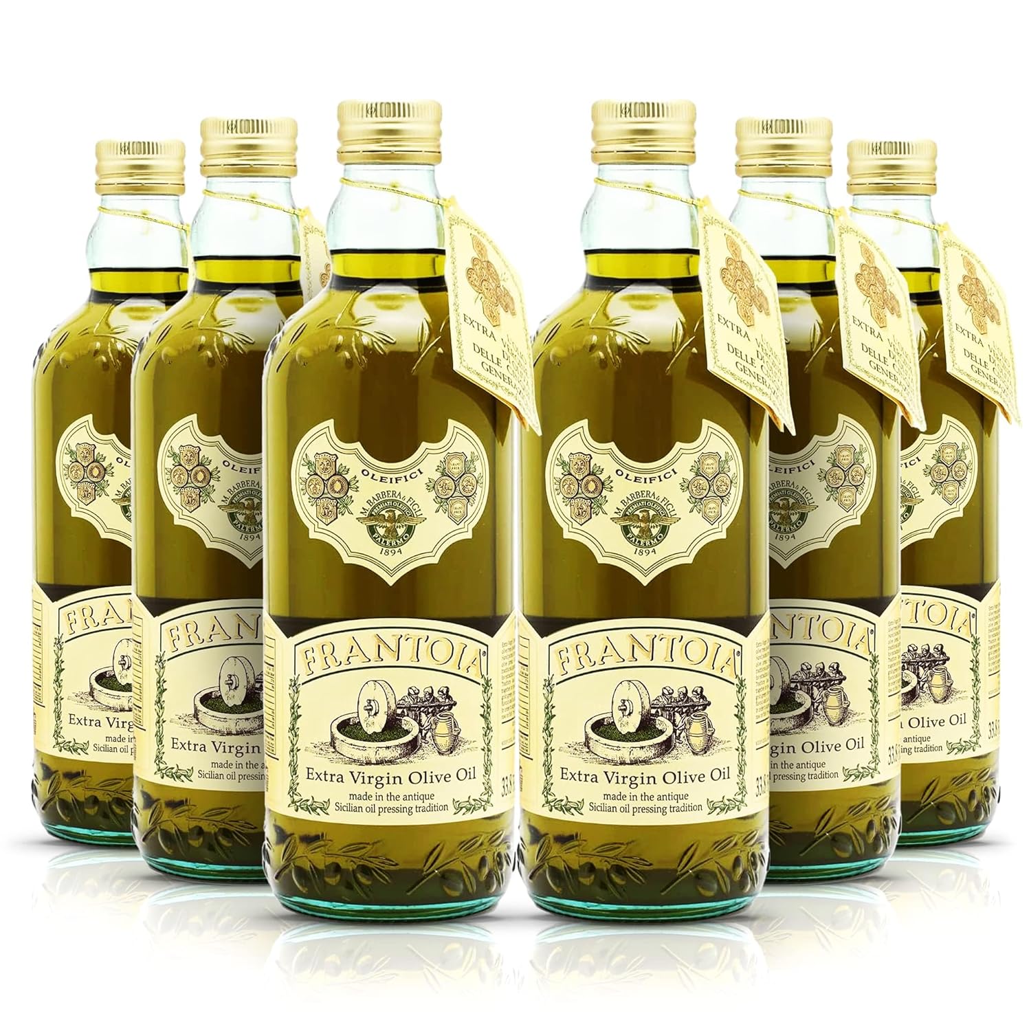 Frantoia Extra Virgin Olive Oil from Italy, 33.8 fl oz (Pack of 6) — Nocellara del Belice, Cerasuola, Biancolilla from Sicily