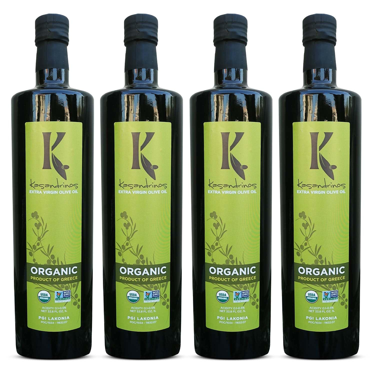 Kasandrinos Organic Extra Virgin Olive Oil, 1 L (Pack of 4) — Koroneiki from Lakonia, Peloponnese