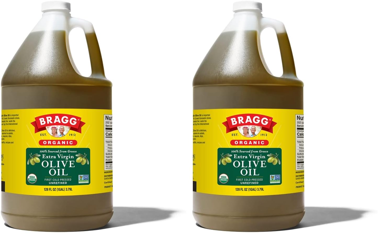 Bragg Organic Extra Virgin Olive Oil, 128 Fl Oz (Pack of 2) — Koroneiki from Peloponnese, Koroneiki groves